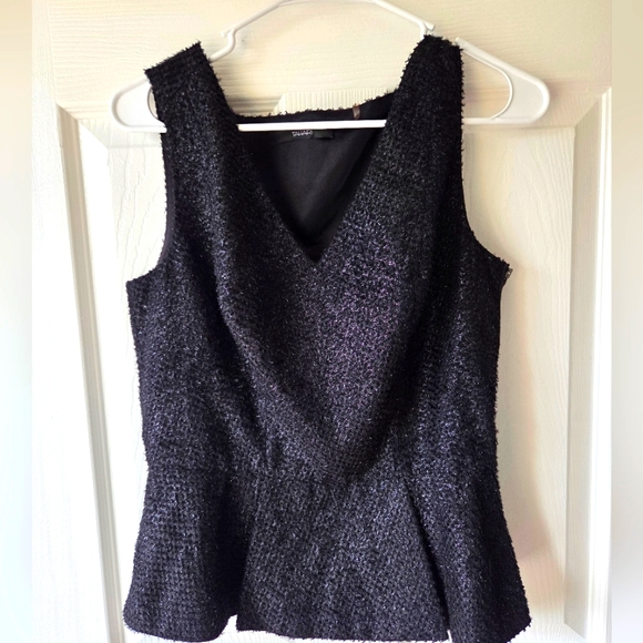 Tahari Black Tweed Peplum Top S Metallic - Picture 1 of 1
